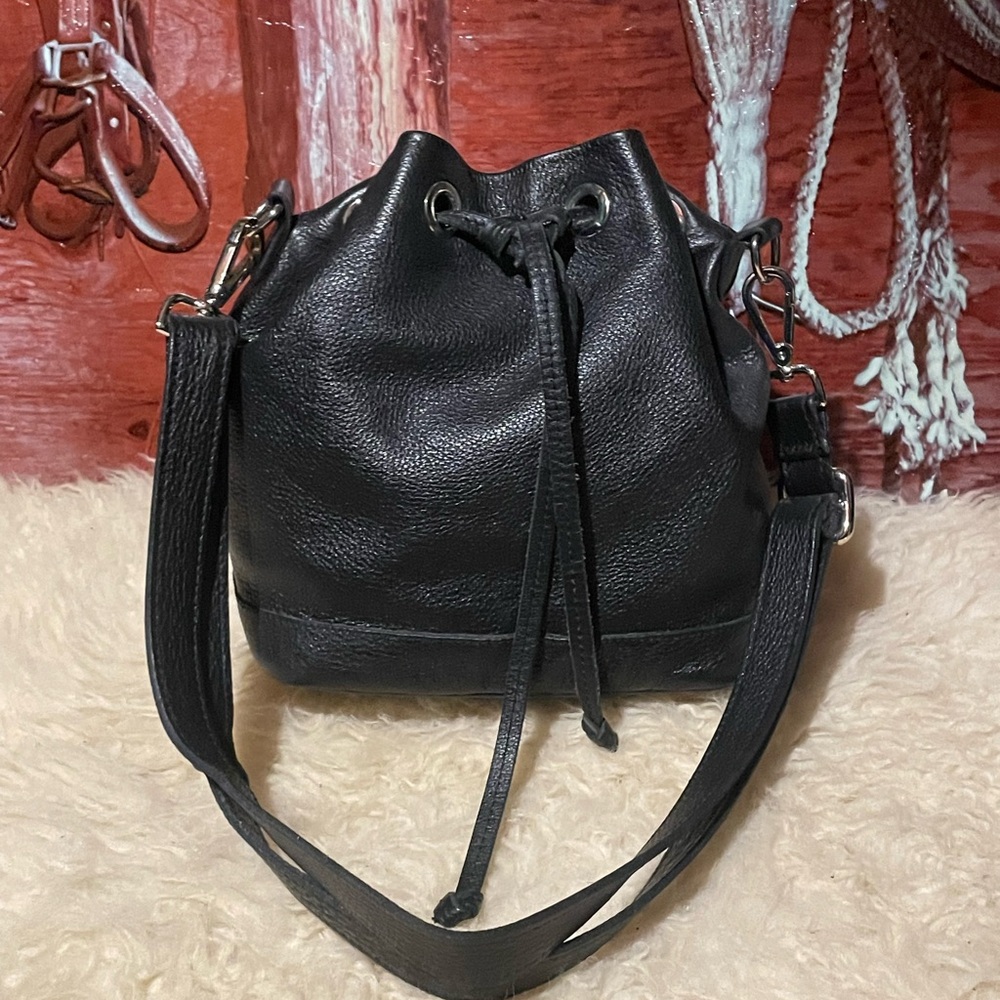 Roots leather bucket bag